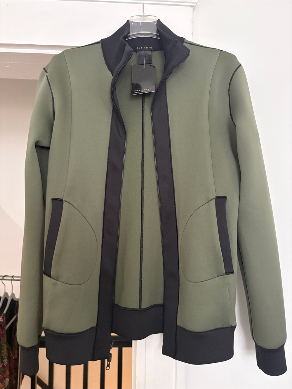 eva varro Olive Green Utility Jacket with Black Trim